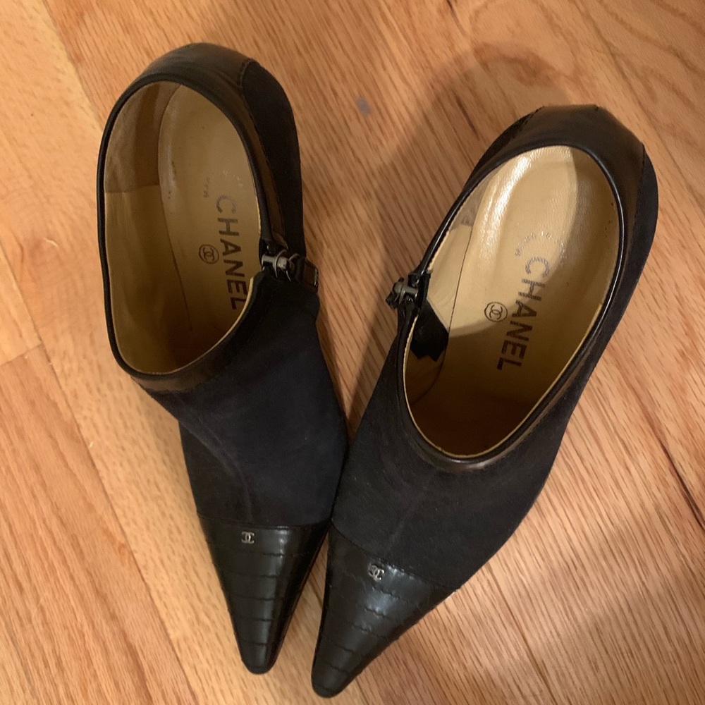 Chanel Suede and Leather Ankle Booties - Picture 2 of 4